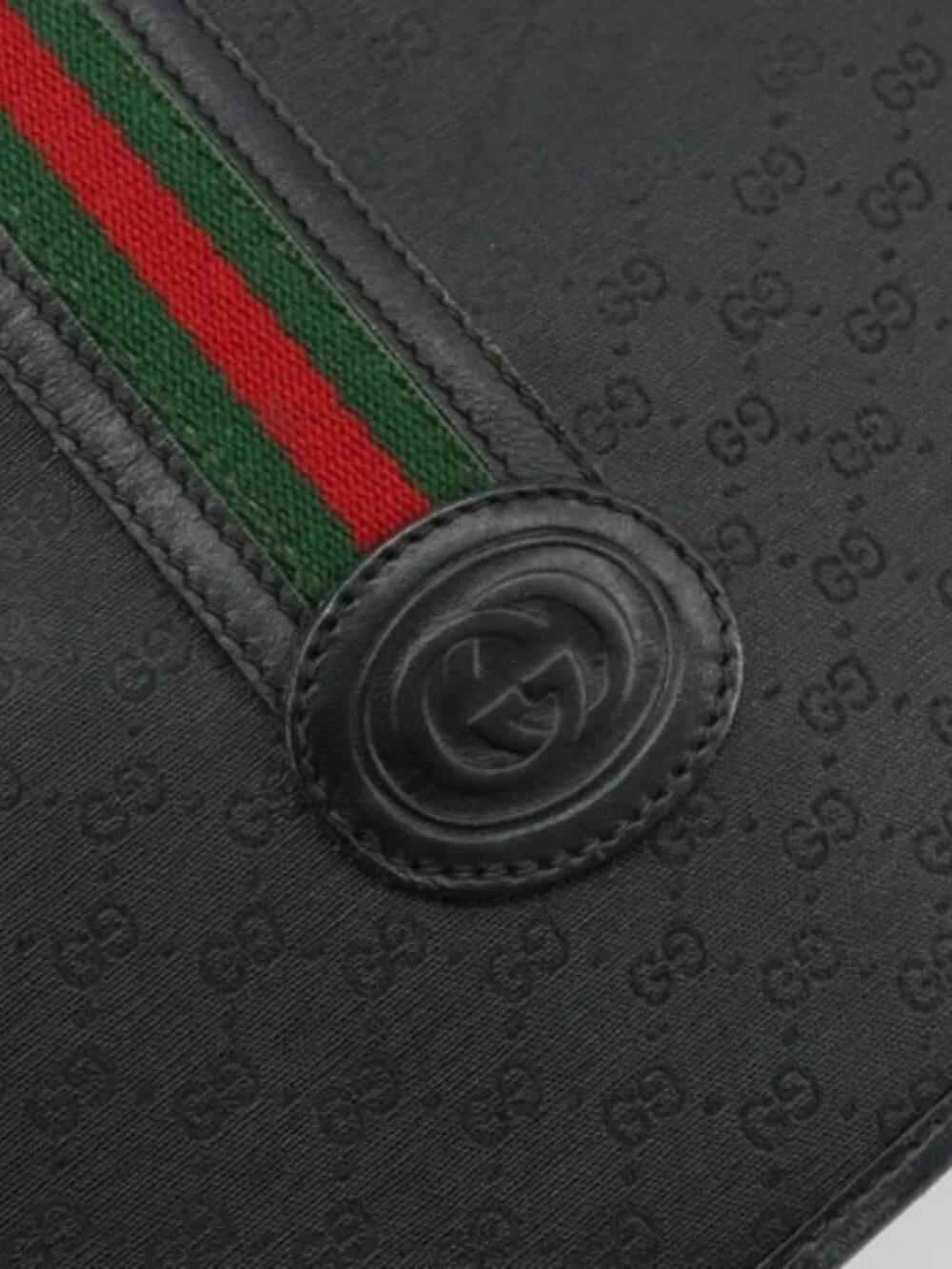 GUCCI Micro GG Supreme Web Sherry Line Bag PVC Black 001 904 0915 Auth BA12899